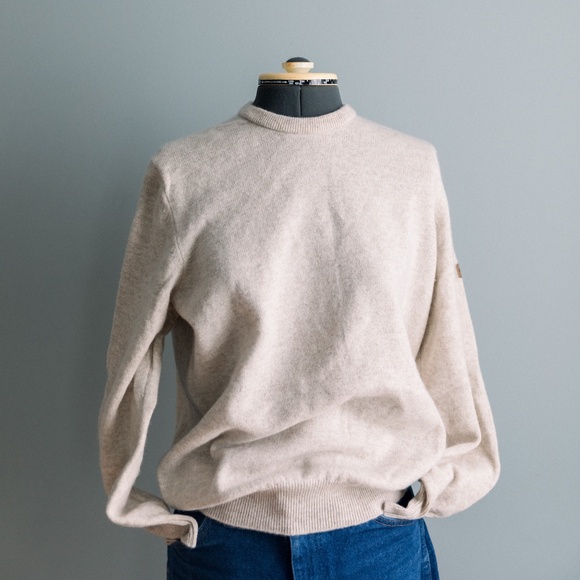 Hawick 100% Lambswool Sweater - Cream with Houndstooth Elbow Patches - Size M - Picture 12 of 12